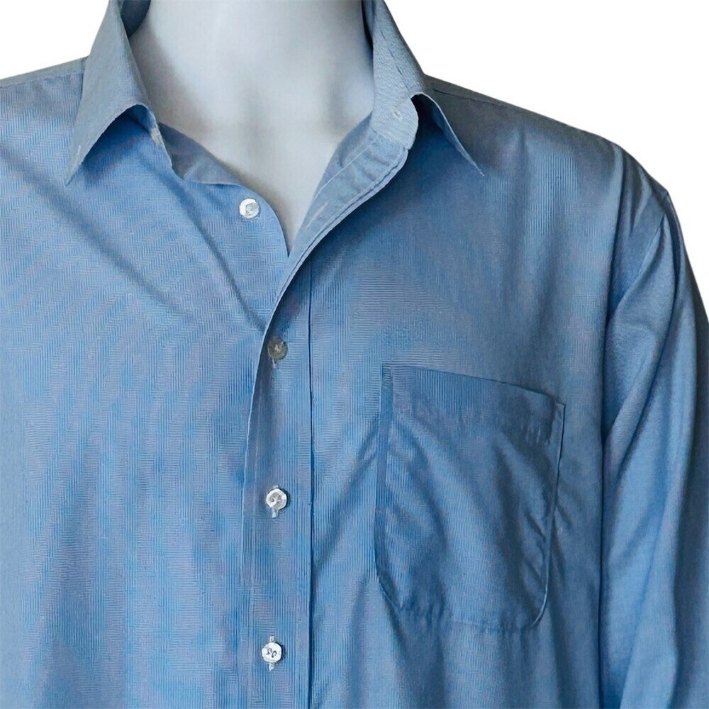 Roundtree & Yorke Dress Shirt Mens 17.5 34/35 Blue Micro Check Slim Fit - Picture 12 of 15